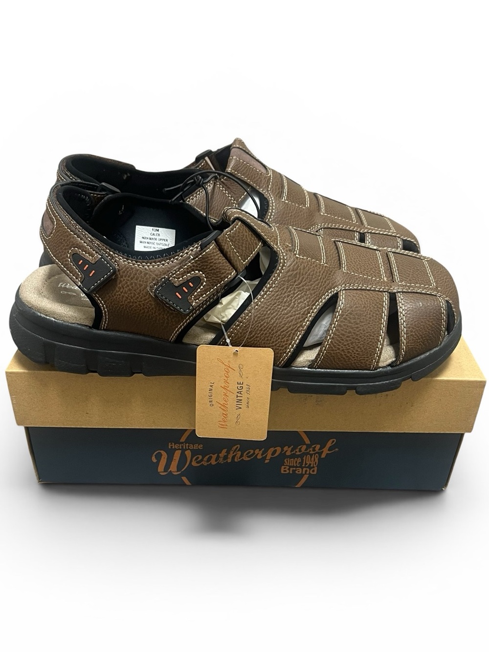 WEATHERPROOF VINTAGE Mens Brown Fisherman Caleb Round Toe Sandals Shoes 13 M